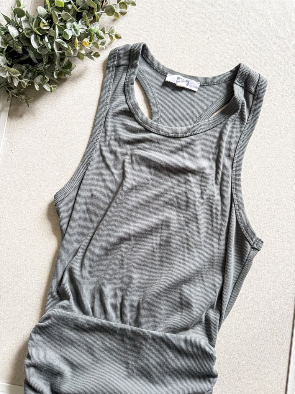 BB Dakota Steve Madden Ruched Drawstring Midi Dress Olive Green Ribbed Size S